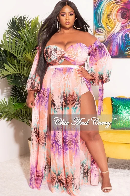 Final Sale Plus Size 3pc Playsuit Set in Pink Multi-Color Snake Print Summer