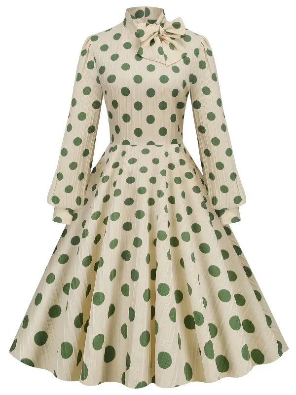 1950s Polka Dots Bowknot Swing Dress