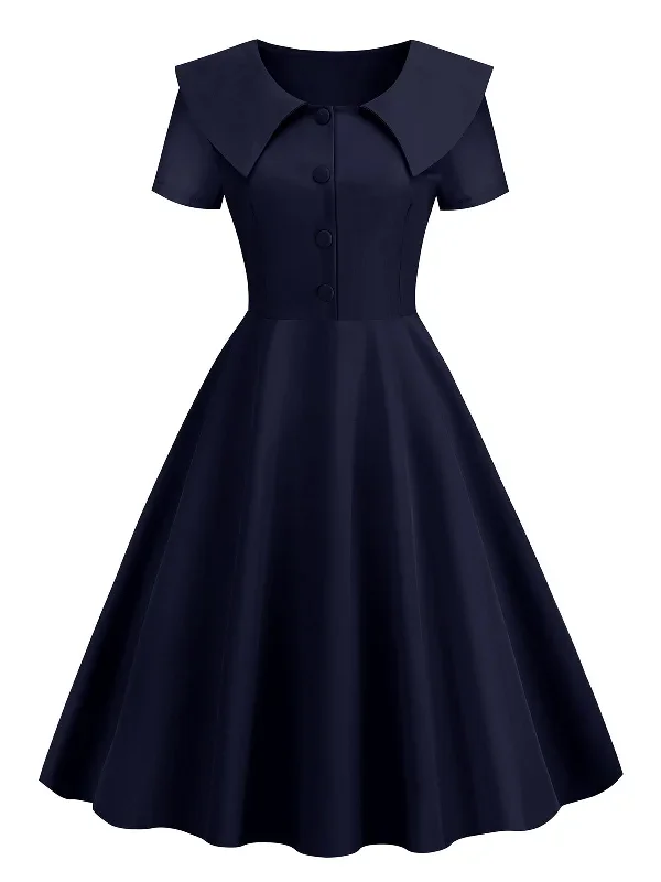 1950s Solid Lapel Swing Dress