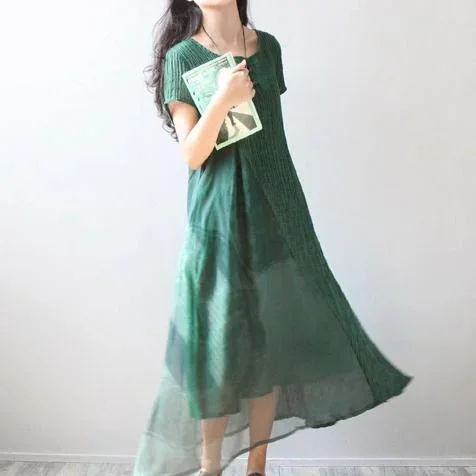 2018-green-linen-dresses-plus-size-holiday-dresses-boutique-short-sleeve-patchwork-silk-dress