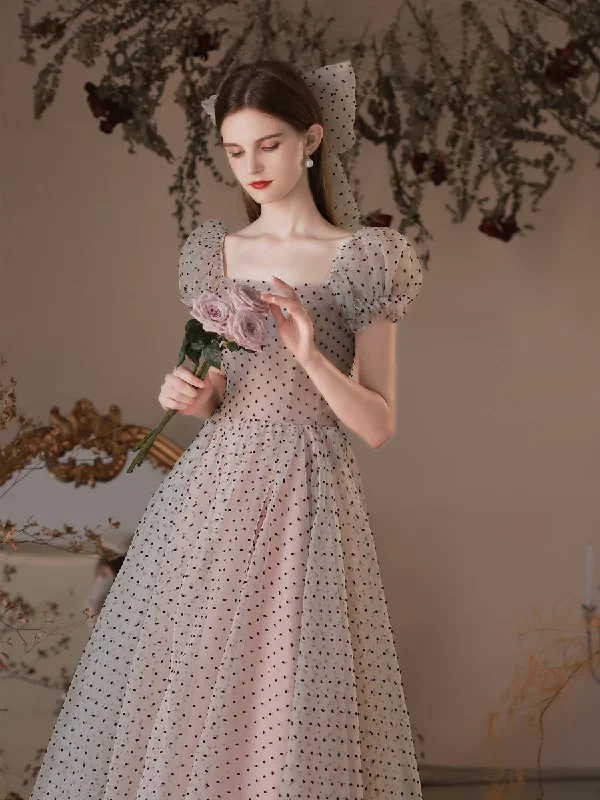 a-line-polka-dot-tulle-tea-length-pink-prom-dresses-puff-sleeves-homecoming-dress