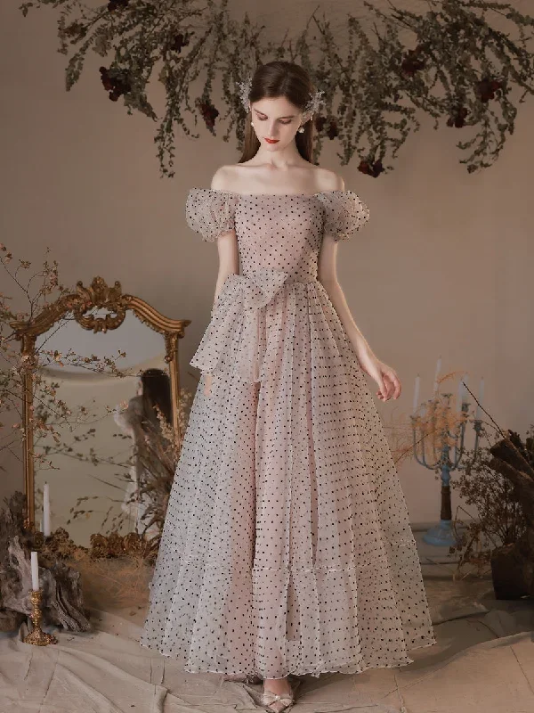 a-line-polka-dot-tulle-tea-length-pink-prom-dresses-puff-sleeves-homecoming-dress