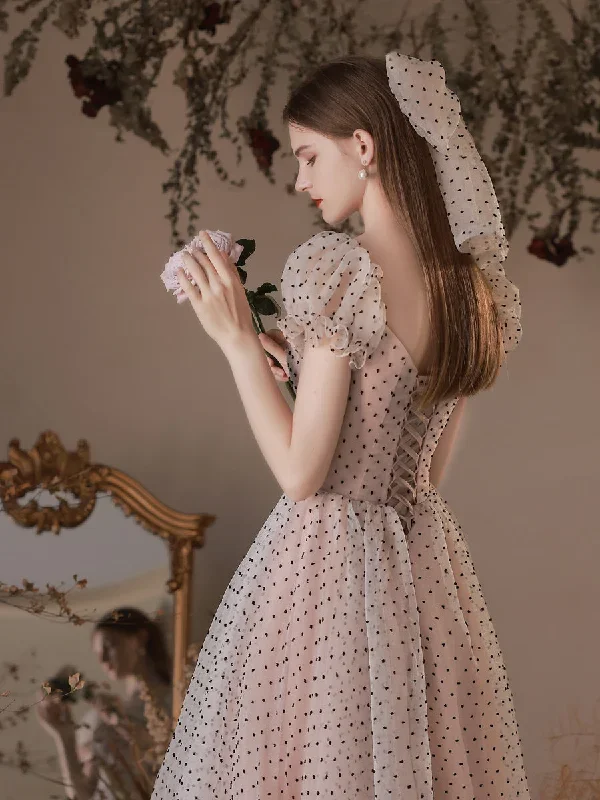 a-line-polka-dot-tulle-tea-length-pink-prom-dresses-puff-sleeves-homecoming-dress