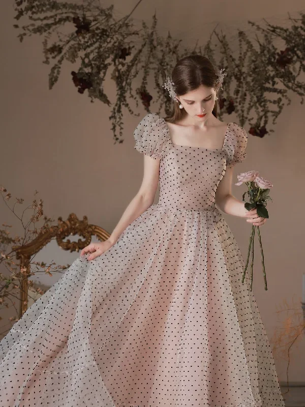 a-line-polka-dot-tulle-tea-length-pink-prom-dresses-puff-sleeves-homecoming-dress