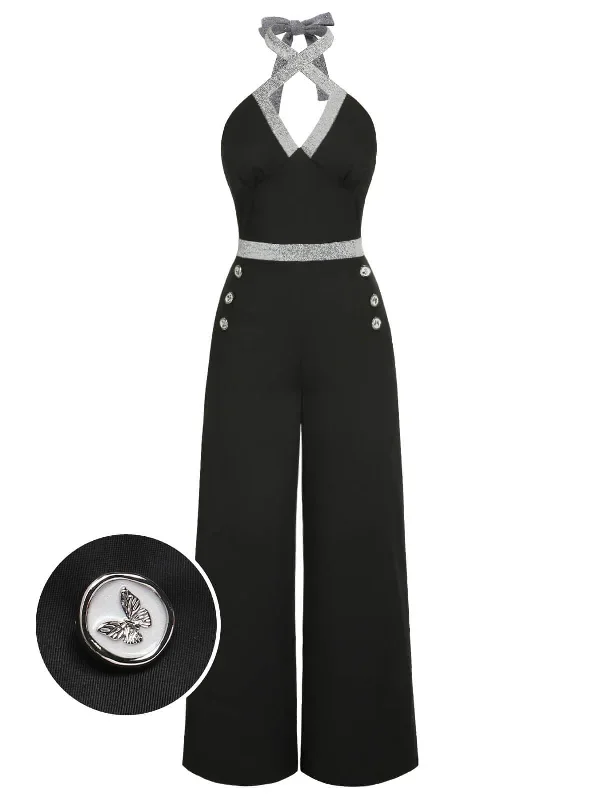 [Pre-Sale] Black 1930s Glitter Cross Halter Jumpsuit