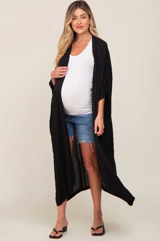 Black Open Front Long Maternity Coverup