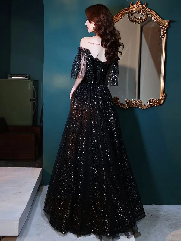 black-tulle-off-shoulder-tulle-long-prom-dress-black-evening-dress