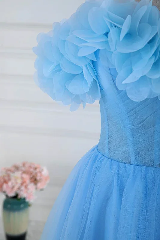 blue-off-the-shoulder-flower-a-line-tulle-prom-dress