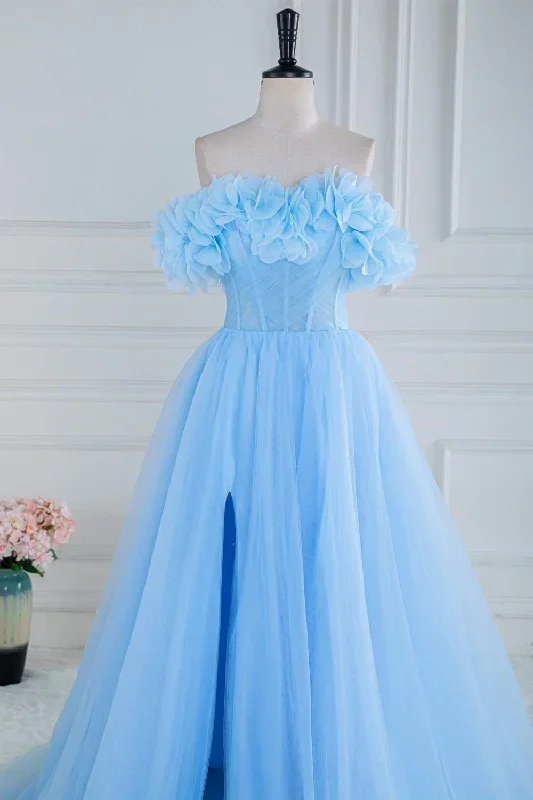 blue-off-the-shoulder-flower-a-line-tulle-prom-dress