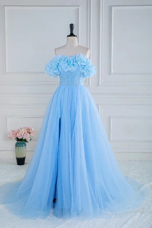 blue-off-the-shoulder-flower-a-line-tulle-prom-dress