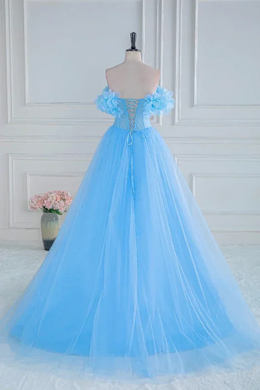 blue-off-the-shoulder-flower-a-line-tulle-prom-dress