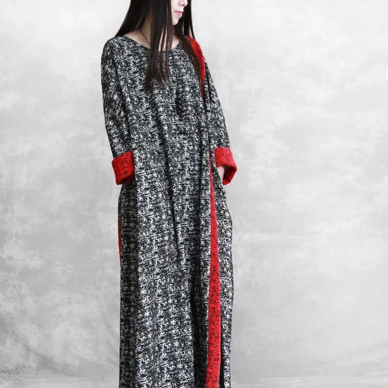 chic-patchwork-cotton-outfit-runway-black-prints-cotton-robes-dress-fall