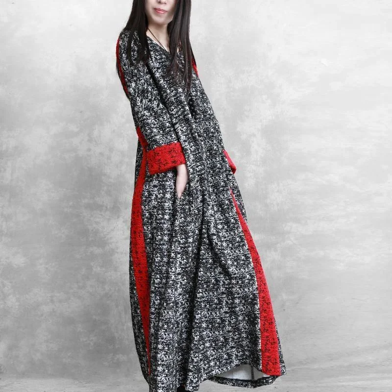 chic-patchwork-cotton-outfit-runway-black-prints-cotton-robes-dress-fall