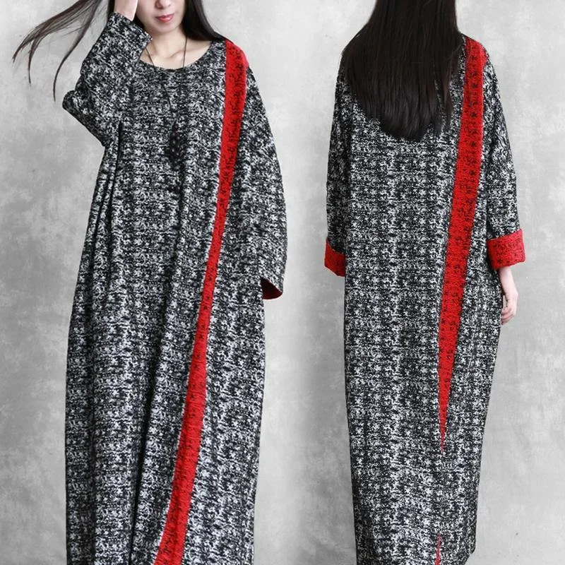 chic-patchwork-cotton-outfit-runway-black-prints-cotton-robes-dress-fall