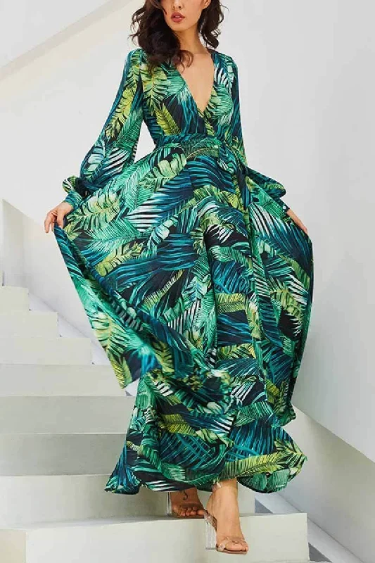 cityhottie-v-neck-leaf-print-maxi-dress