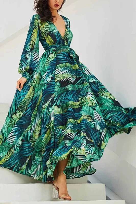 cityhottie-v-neck-leaf-print-maxi-dress