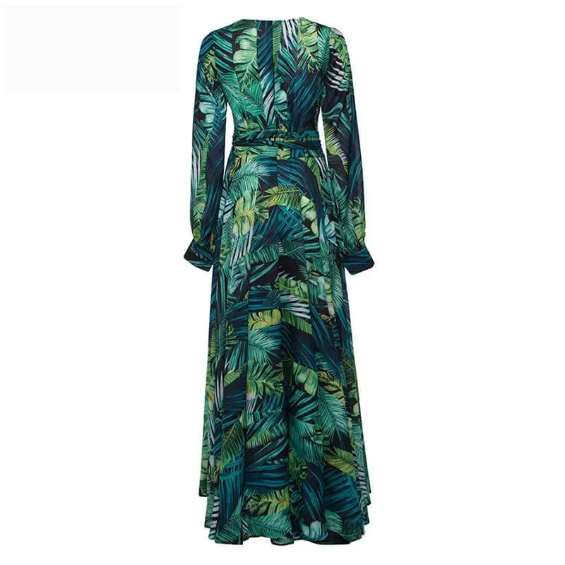 cityhottie-v-neck-leaf-print-maxi-dress