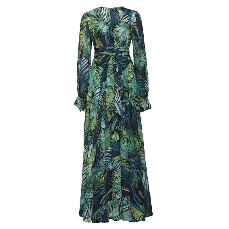 cityhottie-v-neck-leaf-print-maxi-dress