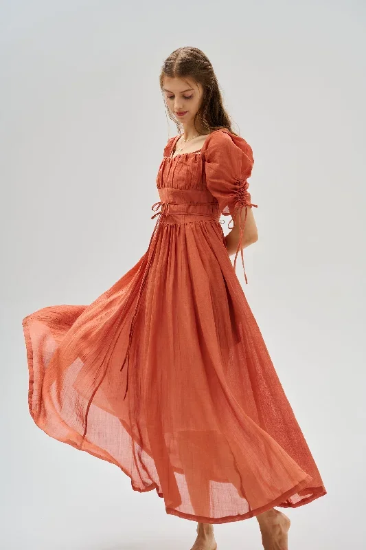 corset-linen-dress-in-coral-milkmaid-dress-bridgerton-dress-regency-dress-cottagecore-dress-medieval-dress-linennaive