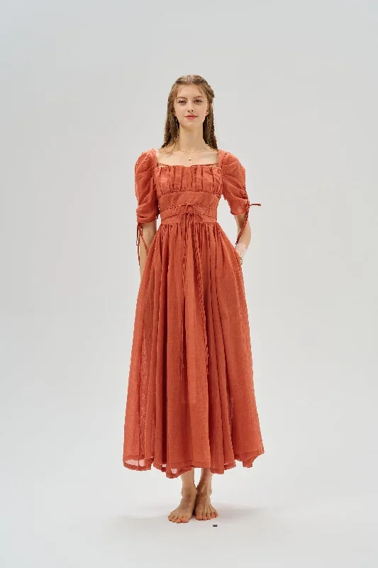 corset-linen-dress-in-coral-milkmaid-dress-bridgerton-dress-regency-dress-cottagecore-dress-medieval-dress-linennaive