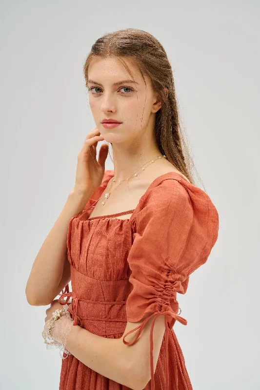 corset-linen-dress-in-coral-milkmaid-dress-bridgerton-dress-regency-dress-cottagecore-dress-medieval-dress-linennaive