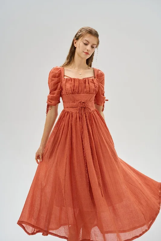 corset-linen-dress-in-coral-milkmaid-dress-bridgerton-dress-regency-dress-cottagecore-dress-medieval-dress-linennaive