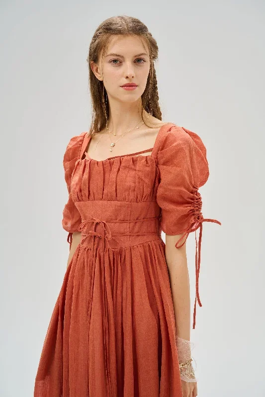 corset-linen-dress-in-coral-milkmaid-dress-bridgerton-dress-regency-dress-cottagecore-dress-medieval-dress-linennaive