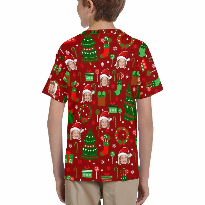 custom-face-christmas-patterns-red-kids-all-over-print-t-shirt-1