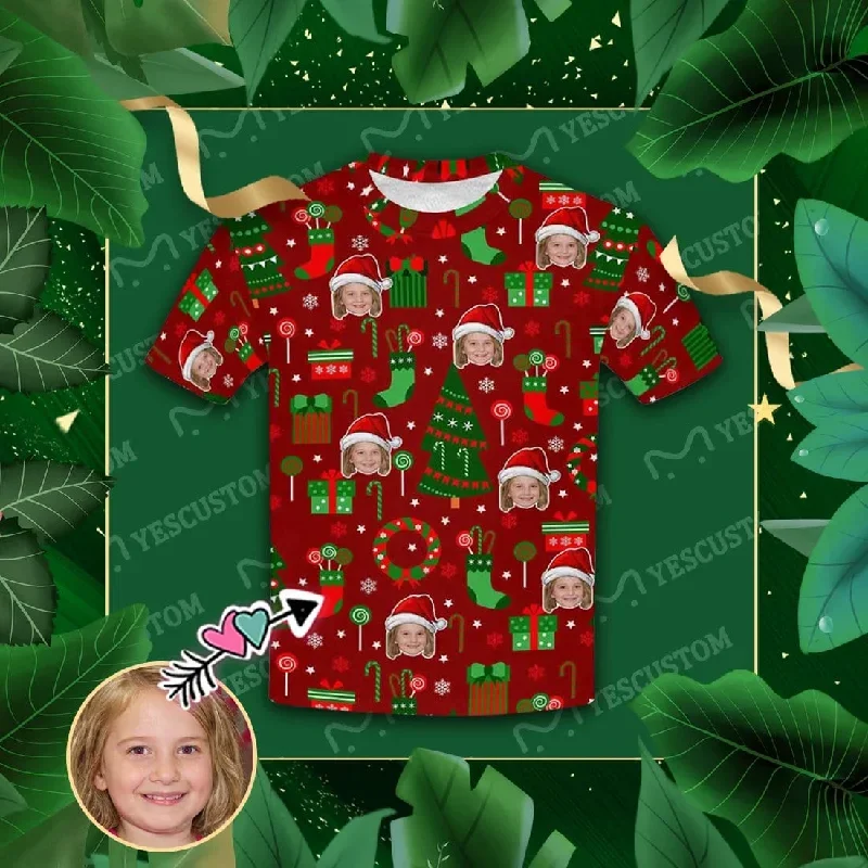 custom-face-christmas-patterns-red-kids-all-over-print-t-shirt-1