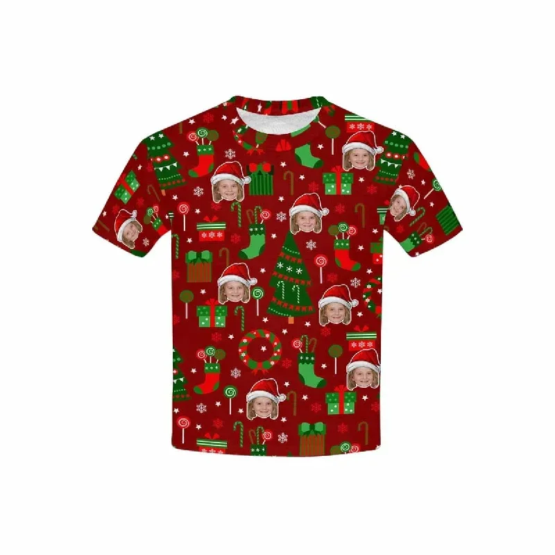 custom-face-christmas-patterns-red-kids-all-over-print-t-shirt-1