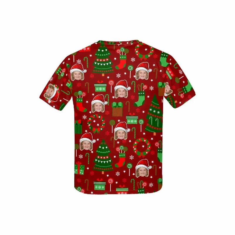 custom-face-christmas-patterns-red-kids-all-over-print-t-shirt-1