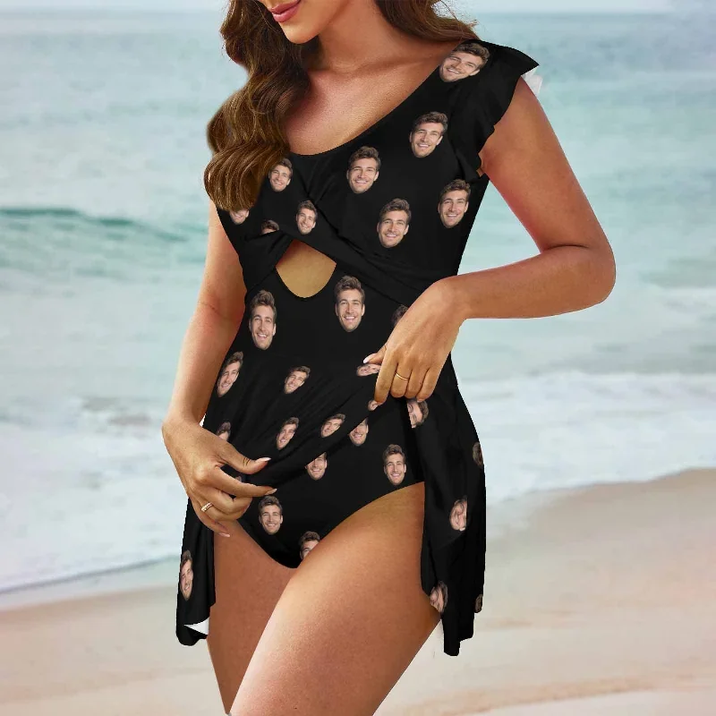 custom-face-solid-color-womens-ruffle-sleeve-skirted-swimsuit-black