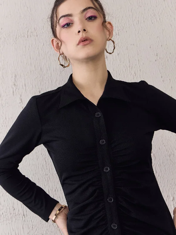 dr5602bk-berrylush-women-black-solid-shirt-collar-long-sleeve-bodycon-maxi-dress