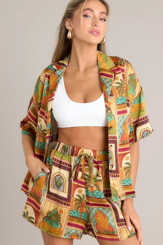 Exotic Escape Tropical Print Multi Button Front Top