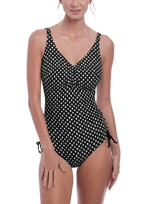 Fantasie Santa Monica Swim Suit Underwire V-Neck One Piece With Adjustable Leg, Black White