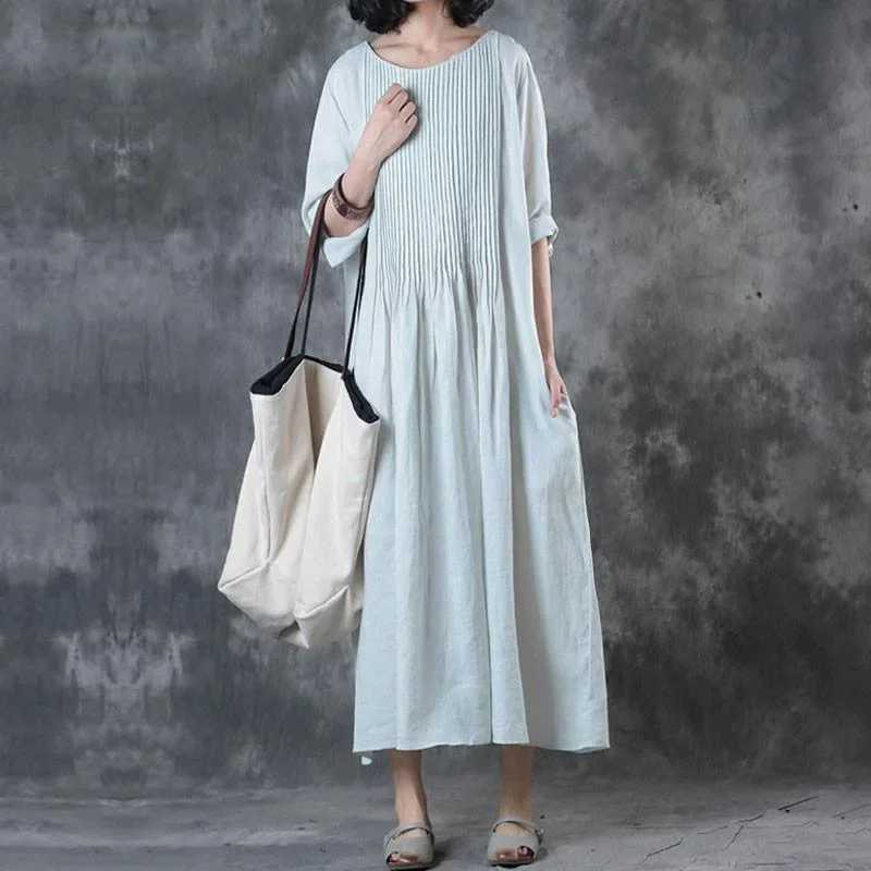 fine-long-linen-dress-loose-fitting-solid-loose-folded-pocket-white-dress