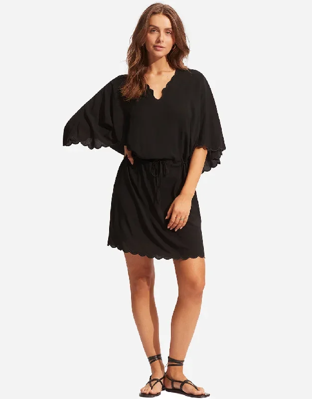 Gia Scallop Kaftan - Black