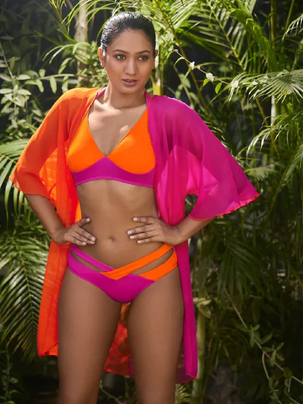 Half and Half Colour Blocked Front Open Kaftan Shrug Cover up- AQS-3