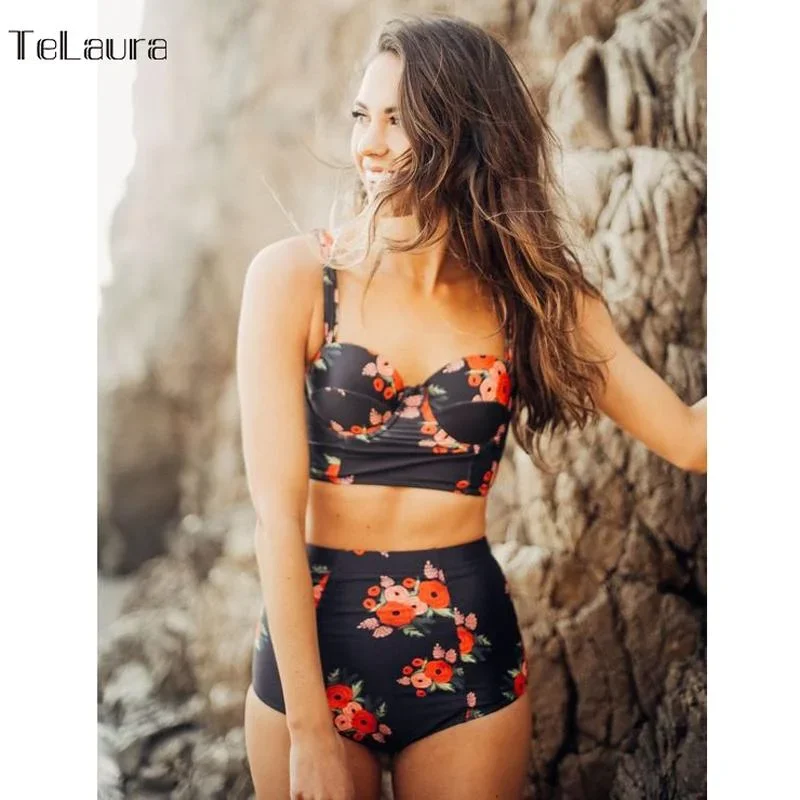 High Waist Push Up Floral Print Bikini Set