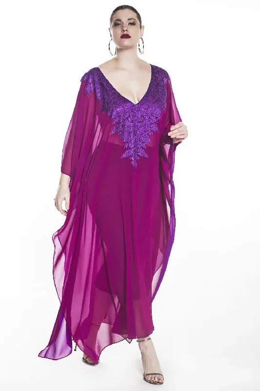 Fuschia Lace Embellished Maxi Kaftan- JIBRI