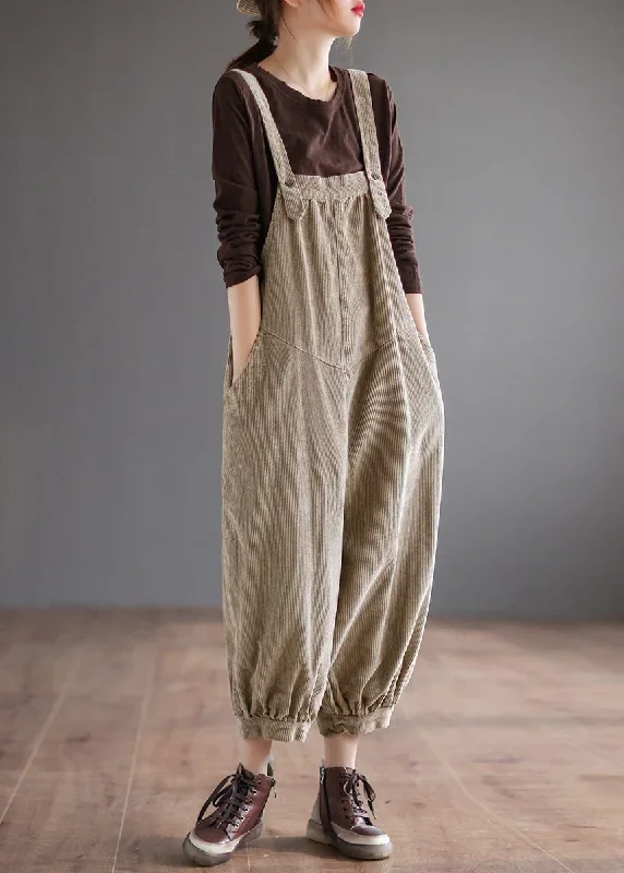 Khaki Corduroy Loose Overalls Jumpsuit Oversized Pockets Fall