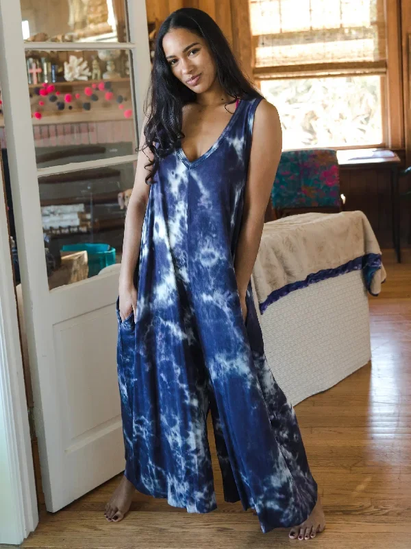 Knit V-Neck Jumpsuit - Midnight Tie-Dye