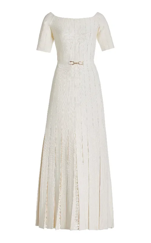 Kurt Knit Pleated Dress in Ivory Merino Wool