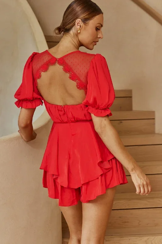 lamour-lace-mesh-bust-puff-sleeve-romper-red