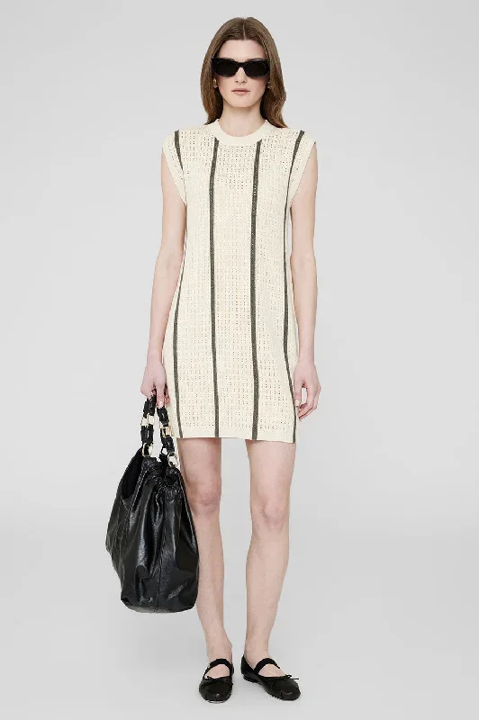 Lanie Dress - Ivory And Army Green Stripe