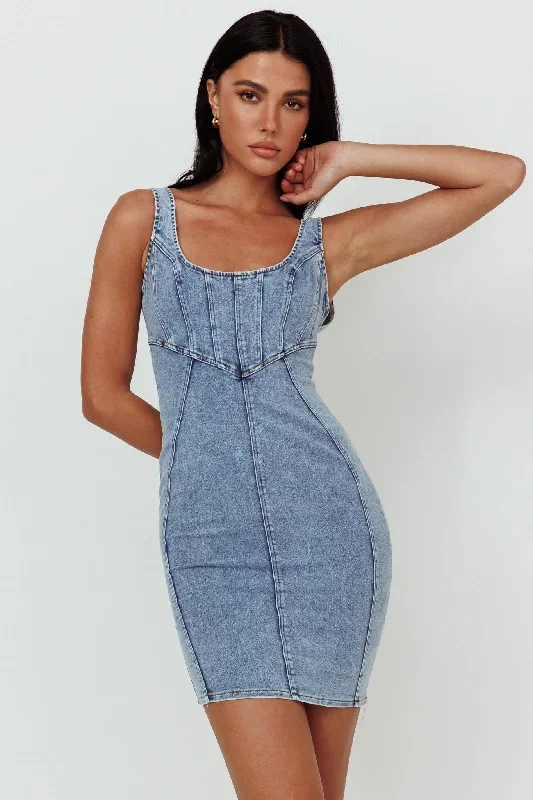 Laramy Low Back Mini Dress Washed Blue