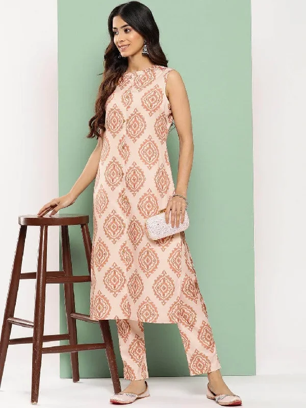 Light Peach Crepe Digital Printed Co-ords Set