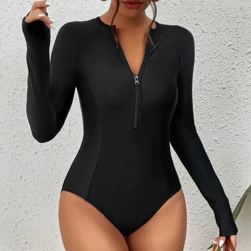 FashionSierra - 2024 Long Sleeve Sports Closed Basic Swimsuits