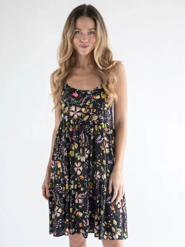 Madi Short Slip Dress - Black Floral Stems