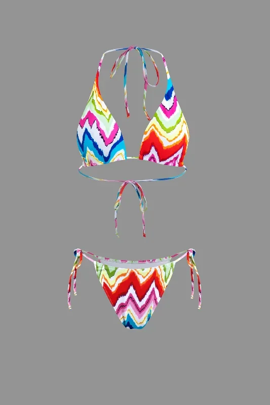 Rainbow Tie Halter Bikini Set